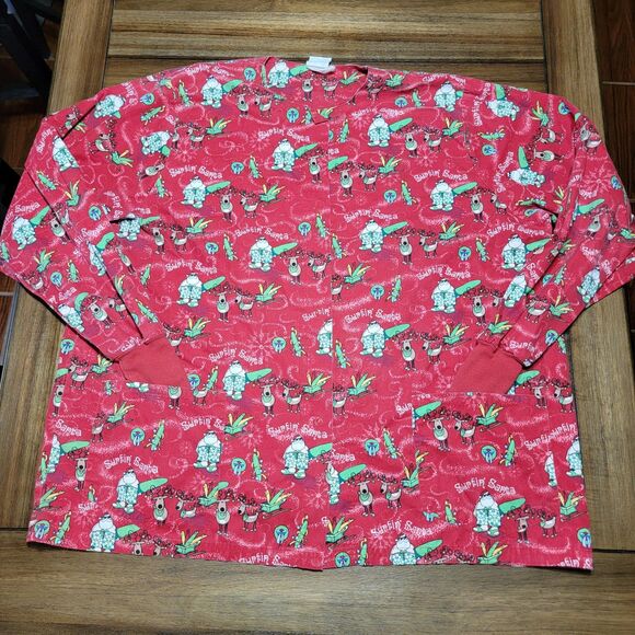 Uniform Advantage Red Scrub Jacket "Surfin' Santa" - Picture 1 of 5